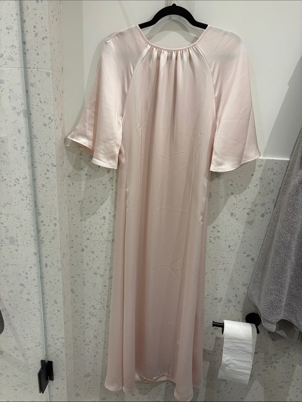 HM baby pink flowy silk dress